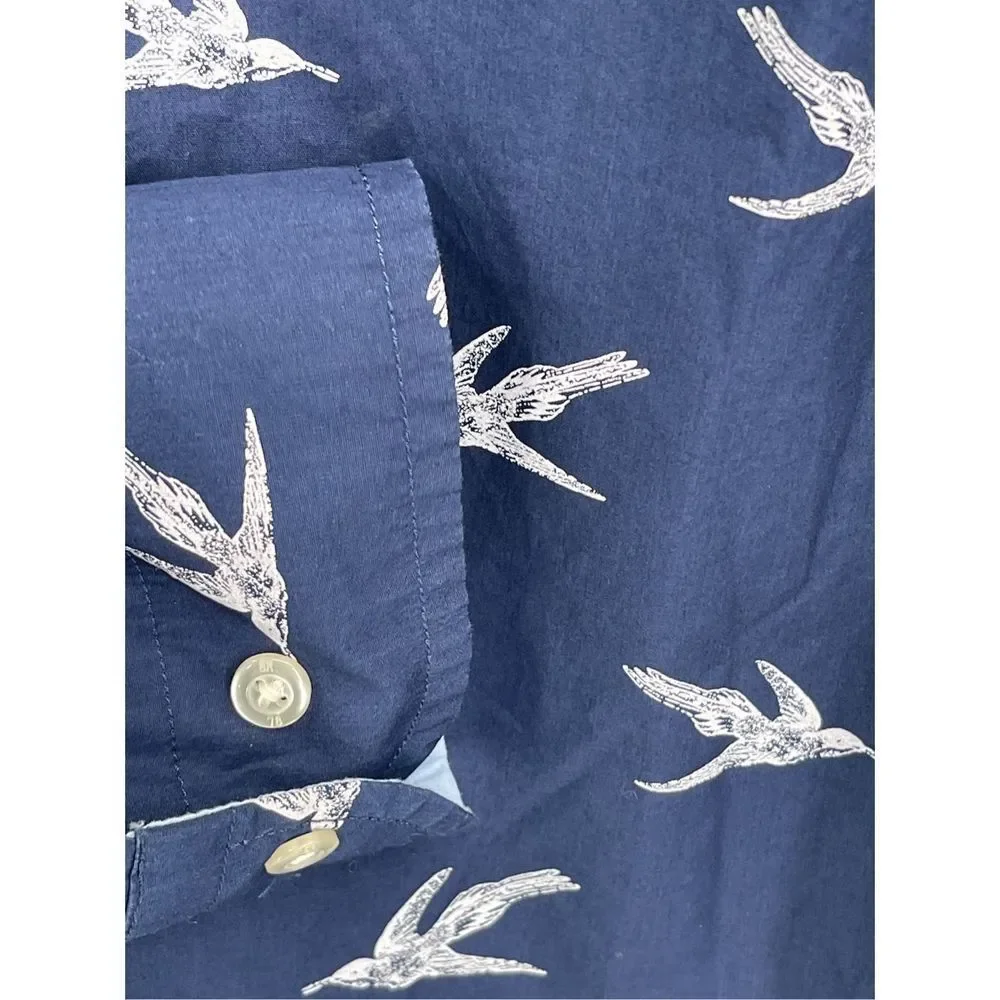 Banana Republic Shirt Slim Button Down Mens Large Luxe Poplin Untucked Bird Blue